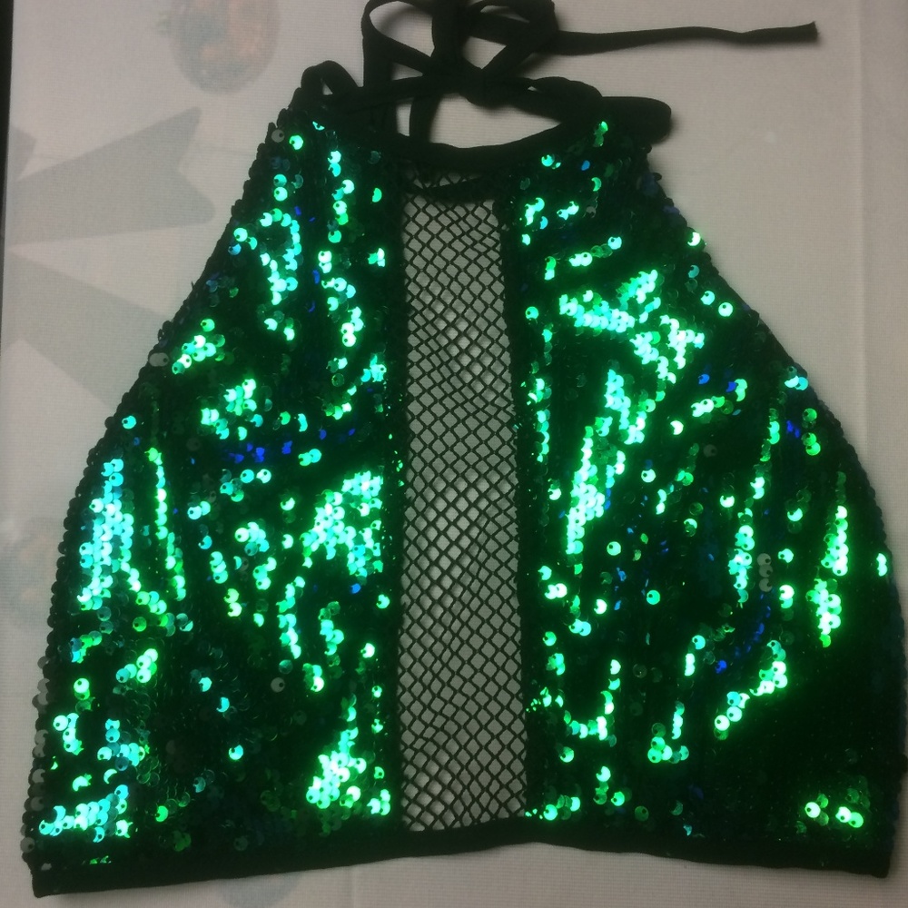 Shimmering Blue Green Halter Crop Top